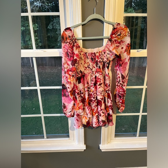 Express Floral Long Sleeve Smocked Romper - Picture 8 of 8